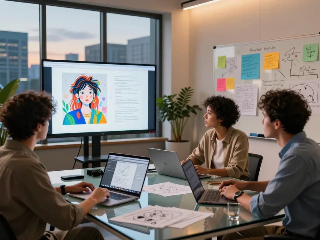 Group brainstorming session demonstrating crush on ai concepts with digital art and collaboration.