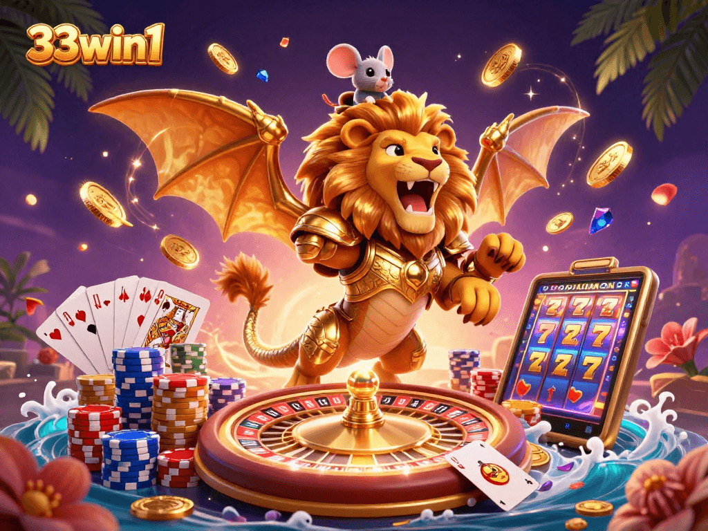 Experience the thrill of winning with 33win1’s vibrant casino adventure, featuring playful characters and exciting game elements.