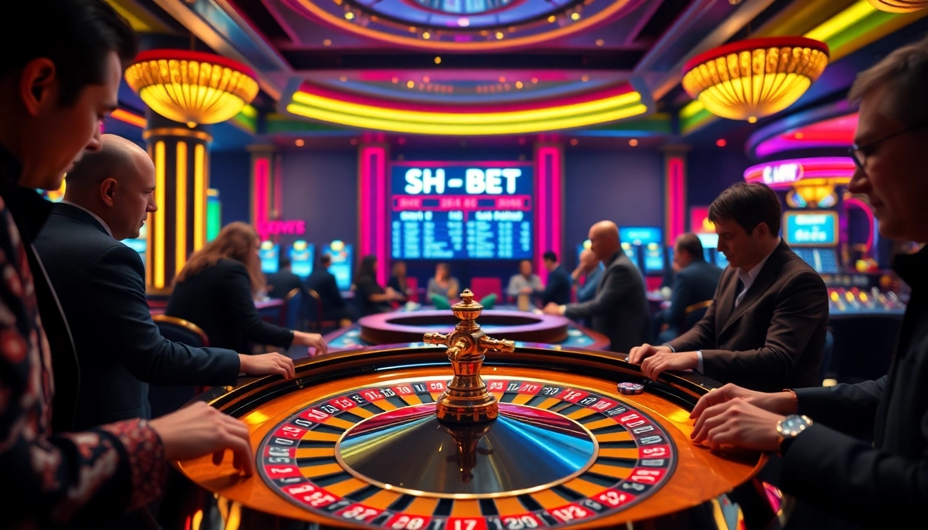 Engaged players enjoying the SH BET experience at a vibrant casino roulette table.