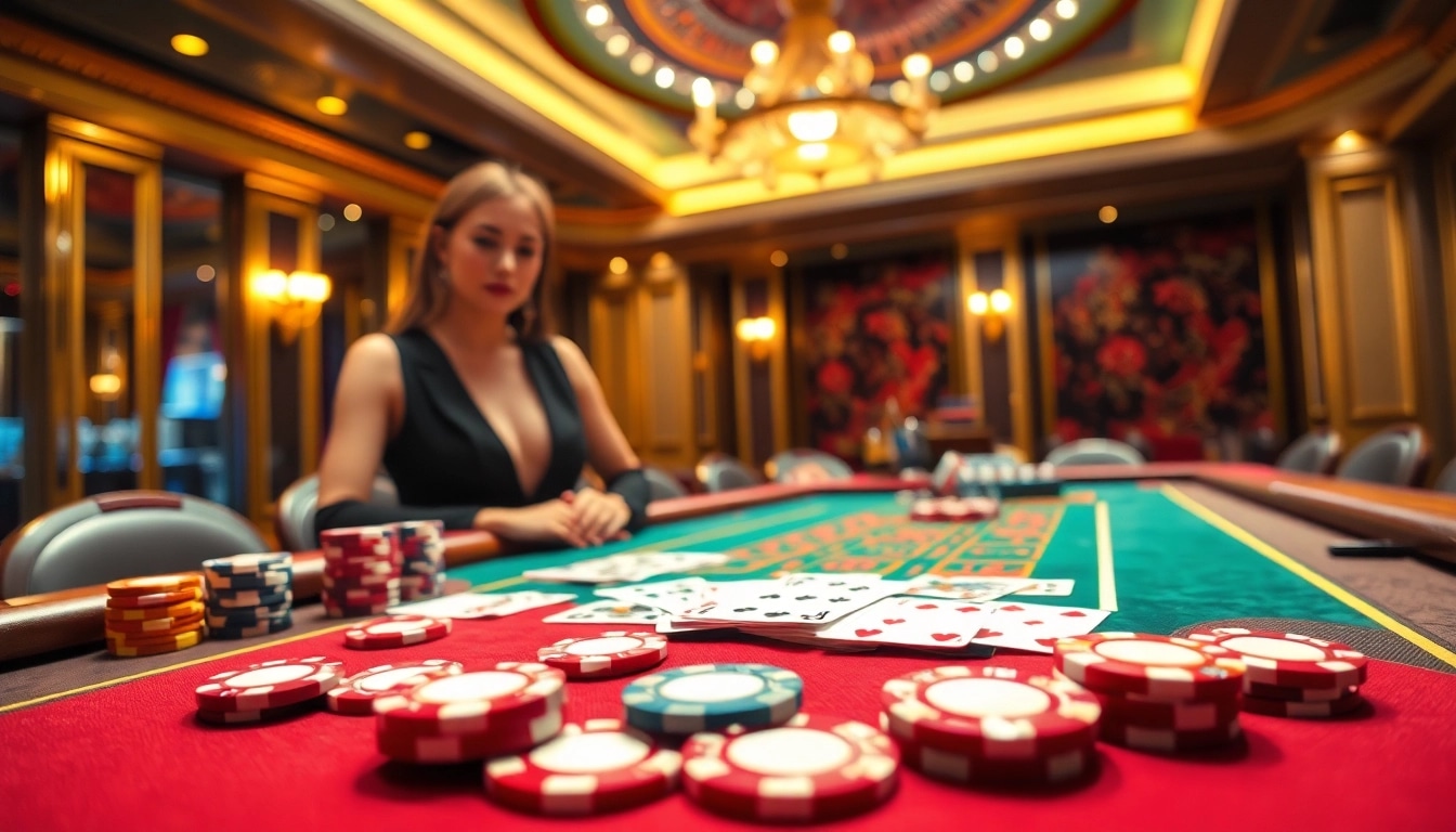 Vibrant casino table scene highlighting meilleur casino en ligne excitement with colorful chips.