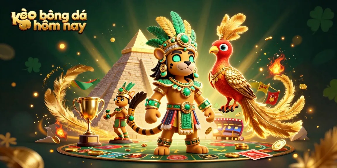 Wager on kèo bóng đá hôm nay as a Mayan priest and quetzal bird celebrate sports betting