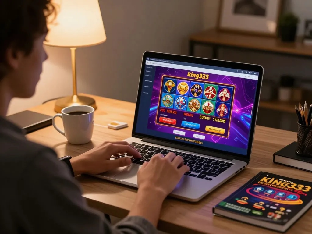 Engaging gameplay experience on king333's online casino platform with a stylish home setup