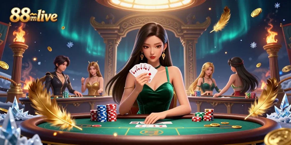 Experience thrilling gameplay with an Asian woman showcasing her cards in 88m live poker.