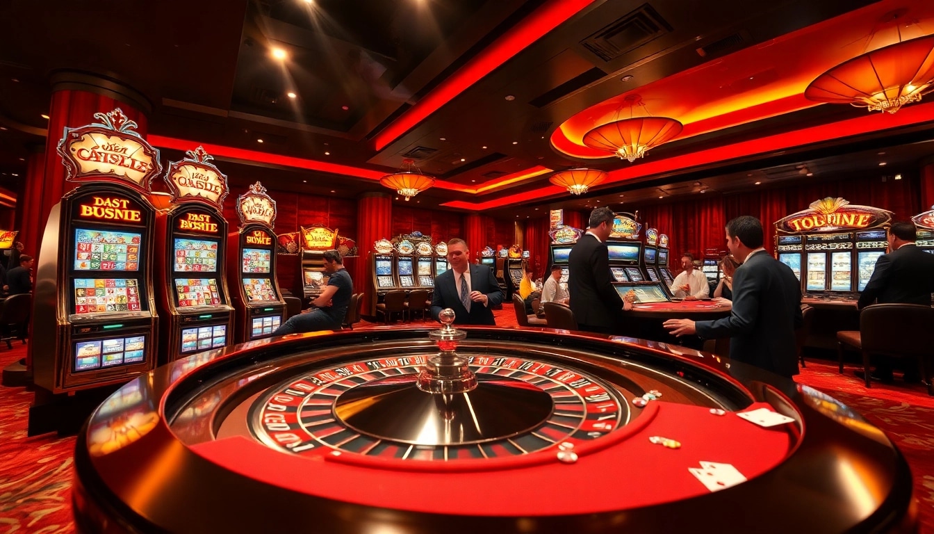 Vibrant scene of meilleur casino en ligne with players enjoying roulette and slots