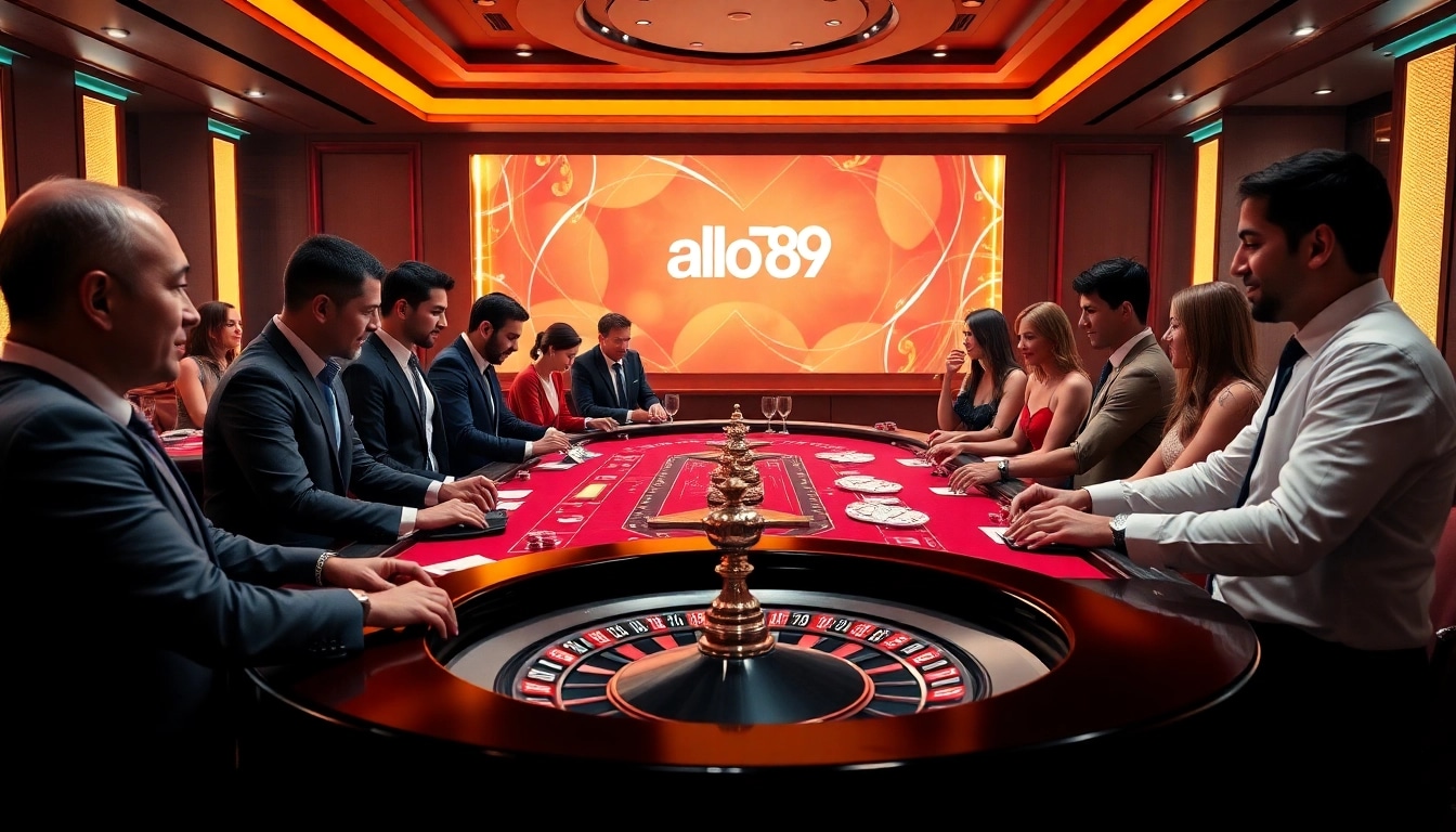 Alo789 players enjoying a luxurious online casino experience with vibrant game tables and professional dealers.