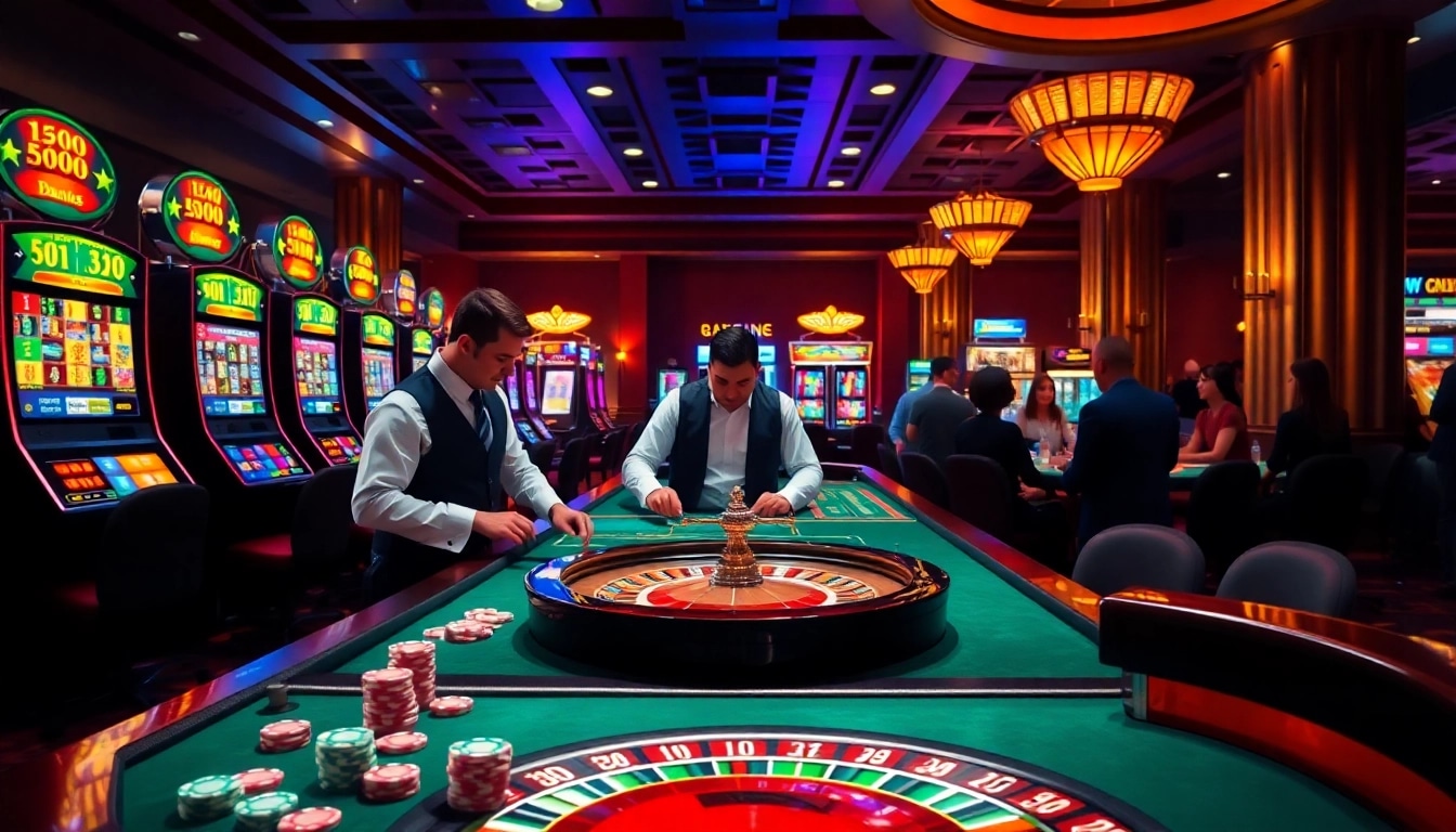 Exciting casino scene featuring lc88 com with players engaged and colorful games.