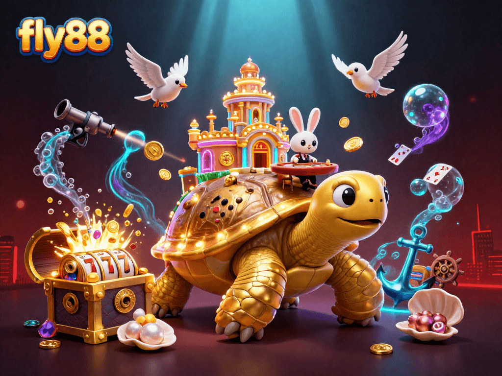 Engage with fly88 by exploring the exciting world of gambling in this vibrant 3D scene.
