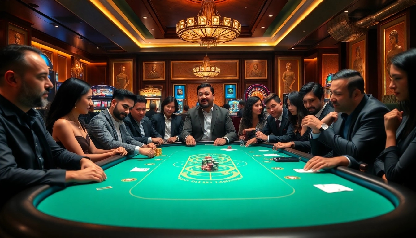 The thrilling atmosphere of keonhacai 5 showcased at a vibrant casino poker table with players engaged in high-stakes action.
