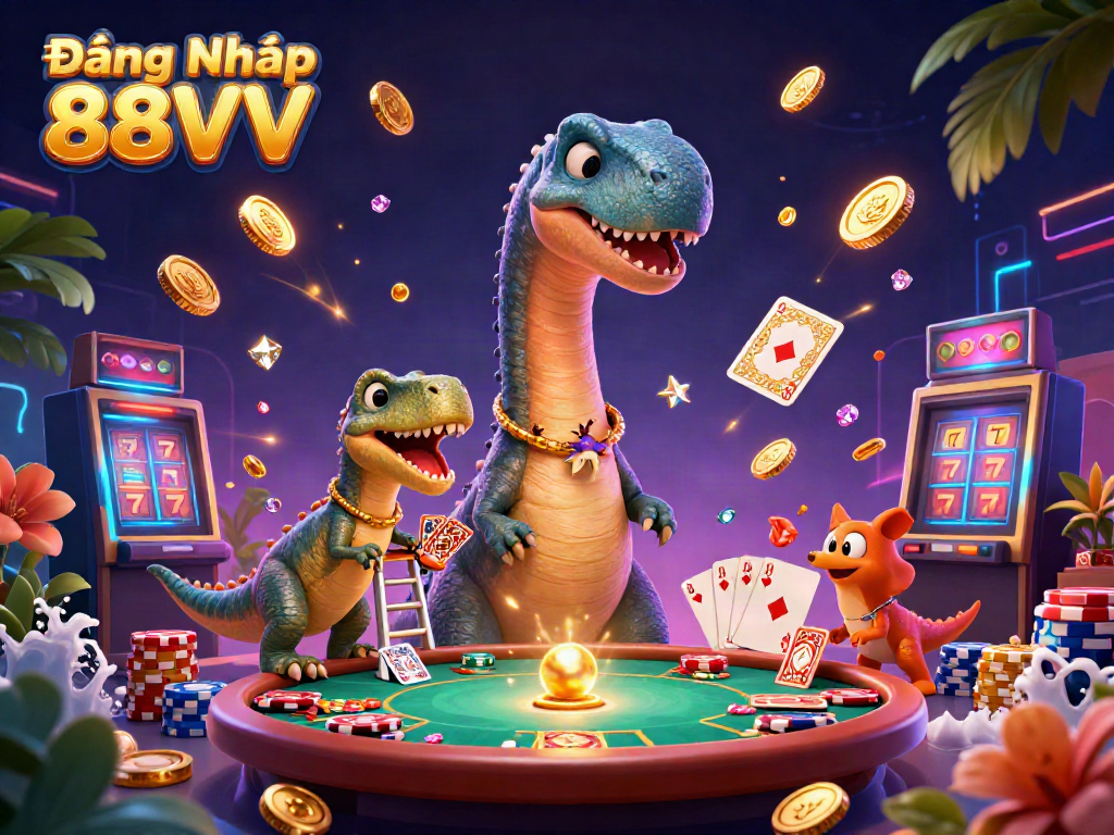 Experience the thrill with Đăng Nhập 88VV among dynamic casino action and vibrant game elements.