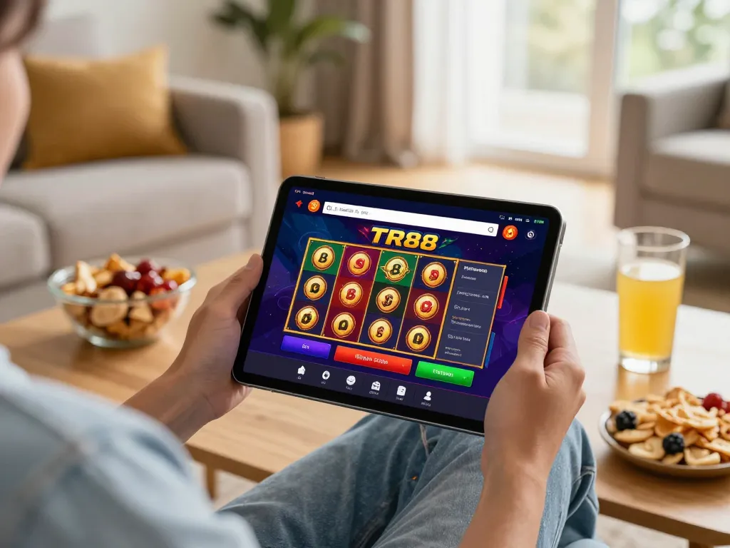 Person engaging with tablet on https://tr88.bio/ for an exciting online casino experience