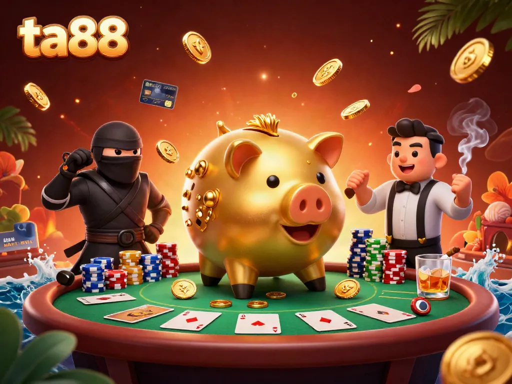 Join the excitement at ta88 with a vibrant illustration of casino action featuring dynamic characters and elements.