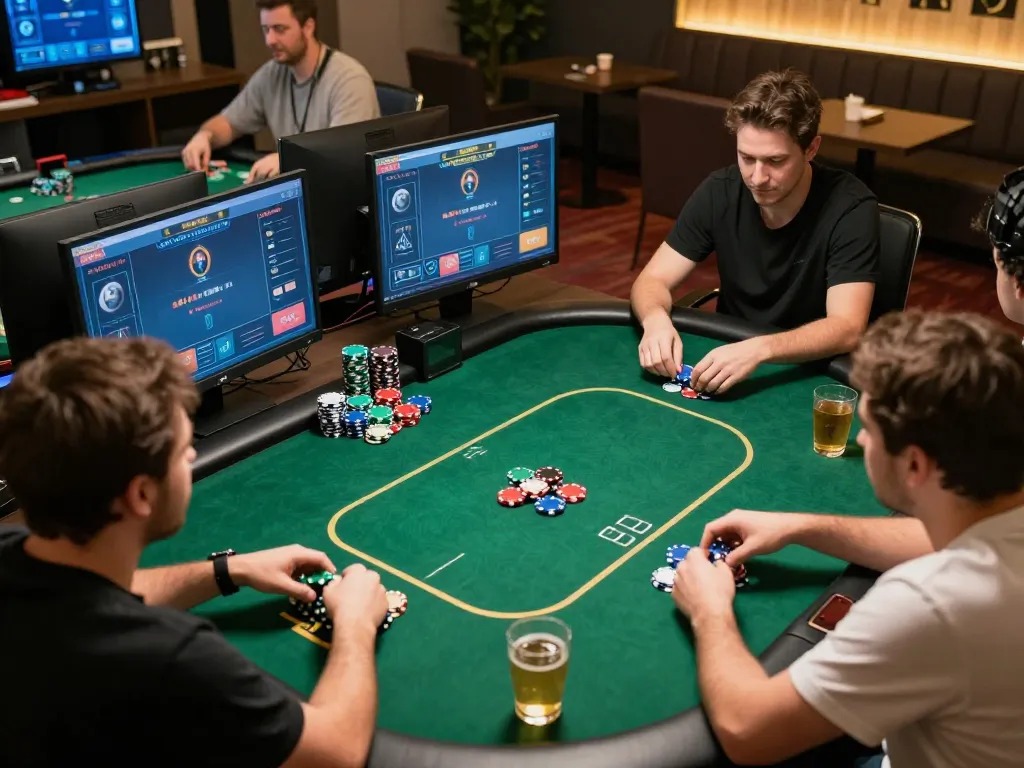 C168 players intensely strategizing their next move in an engaging online poker session