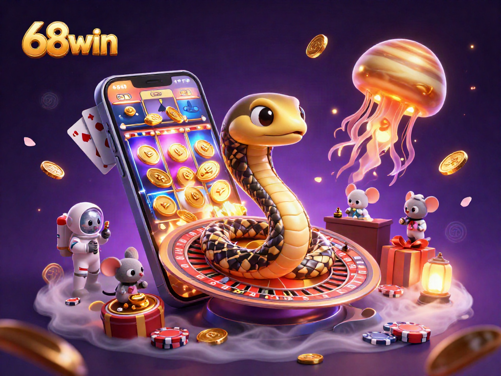 Bet on the 68win roulette with astronaut mice and cosmic characters in a vibrant casino scene.