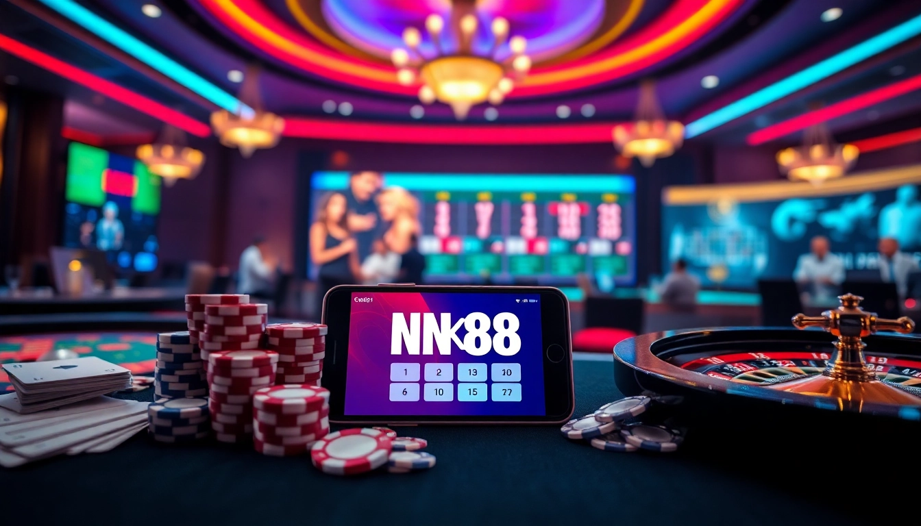 Engaging online gambling experience with NK88 app interface and casino elements.