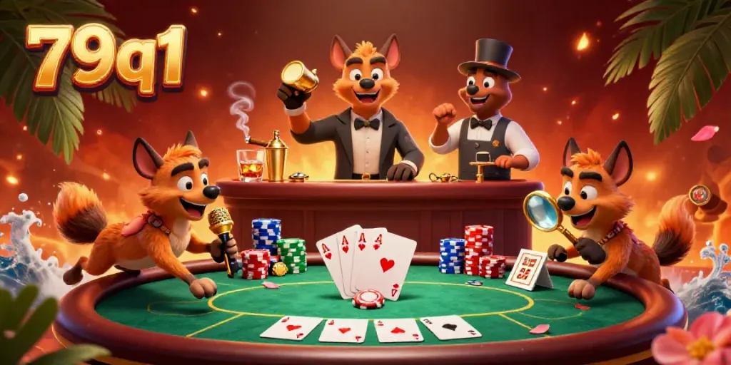 Hyenas entertain in the 79q1 casino with vibrant gaming elements and dynamic atmosphere.