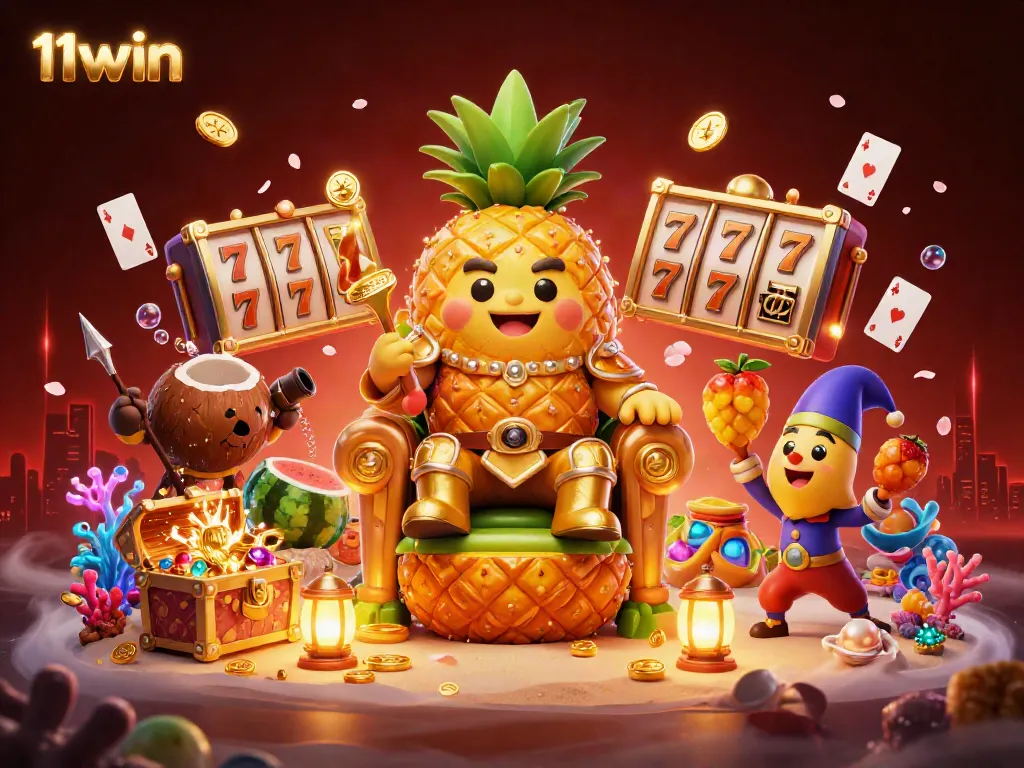 Experience the excitement of 11win with a vibrant 3D illustration showcasing a casino theme with engaging characters.
