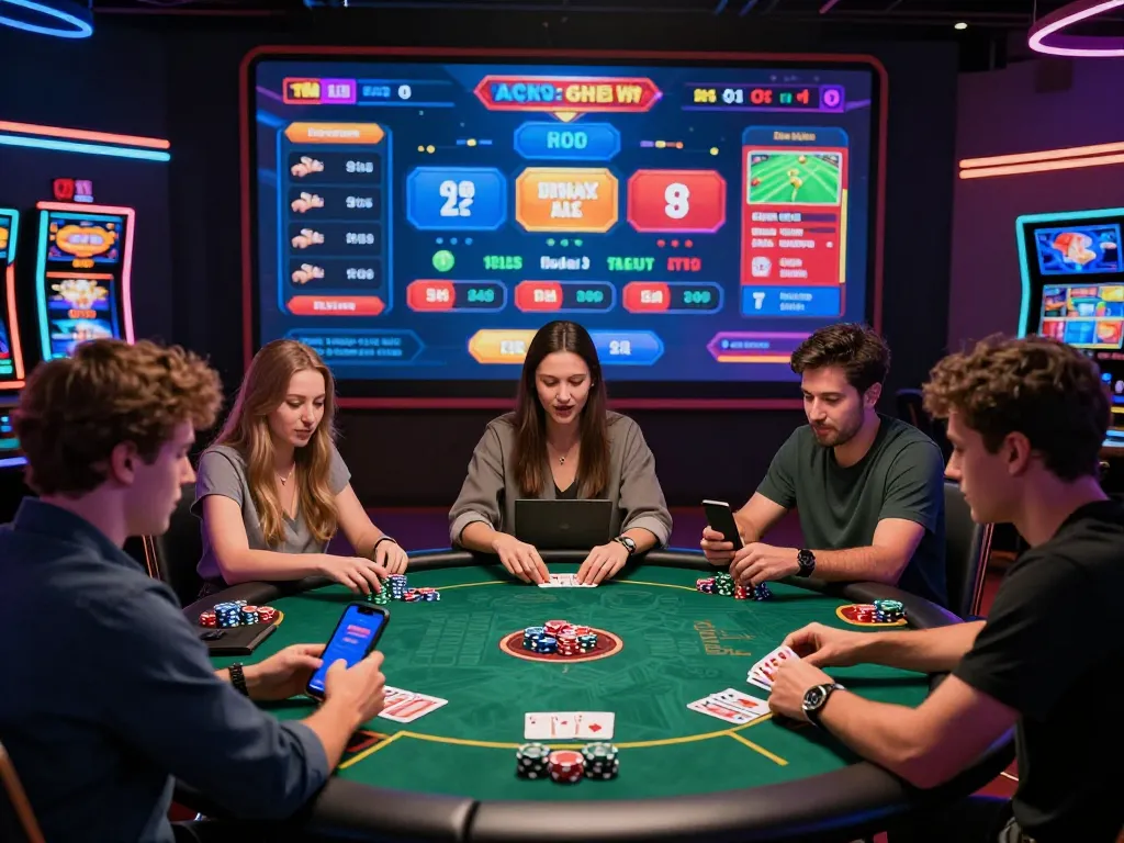 Engaged players on trang chủ tr88 enjoying dynamic online gaming experience with diverse options like poker and slots in vibrant digital environment.