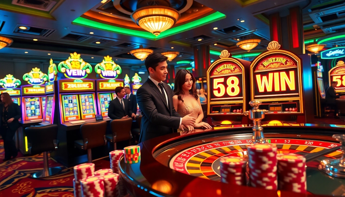 Experience the thrill of winning at 58 WIN casino with vibrant slot machines and lively players.