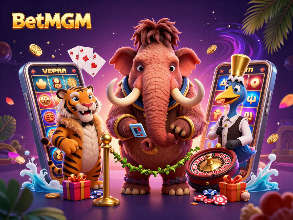 Experience the excitement at BetMGM, where a woolly mammoth bouncer greets a saber-tooth tiger VIP.