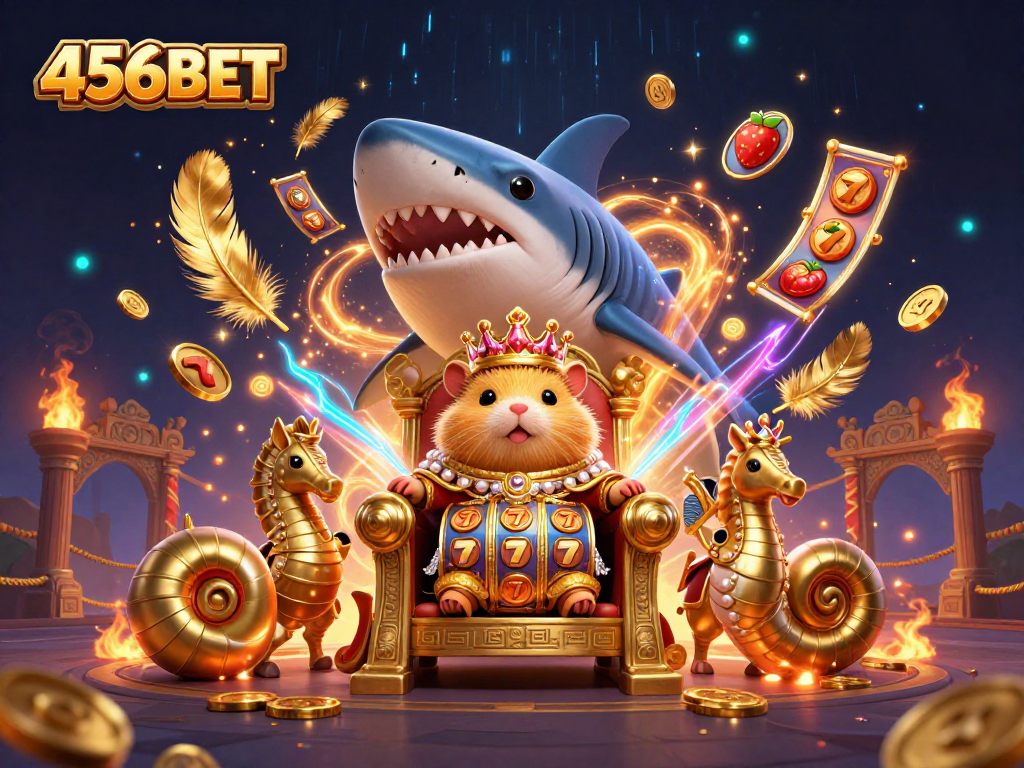 Experience the excitement of 456BET with a dynamic casino-themed 3D illustration featuring an adventurous hamster king.