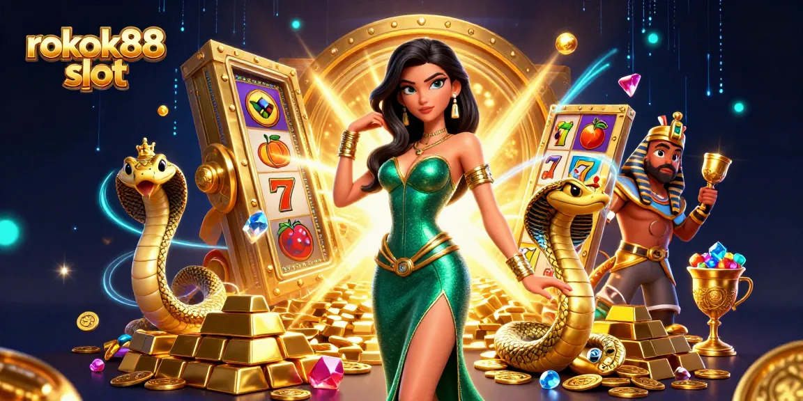 Experience the excitement of rokok88 slot with stunning visuals of slot reels, gems, and treasures.