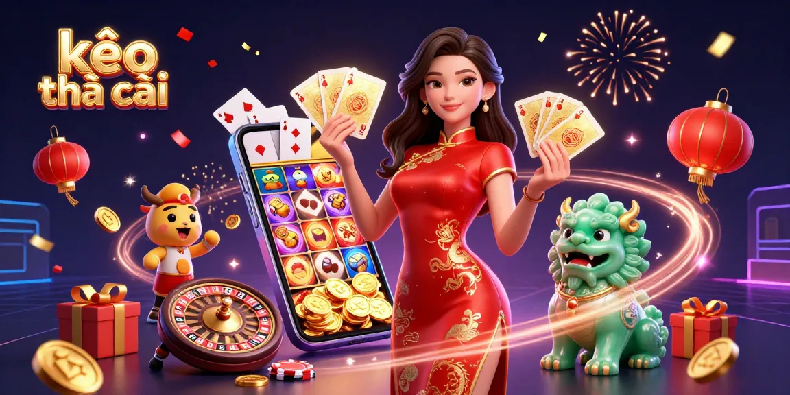 Engage with kèo nhà cái through vibrant casino elements and dynamic 3D characters in a festive atmosphere.