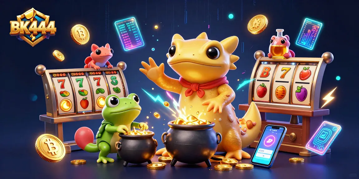 Experience the winning magic at BK444 with golden coins and vibrant casino elements.