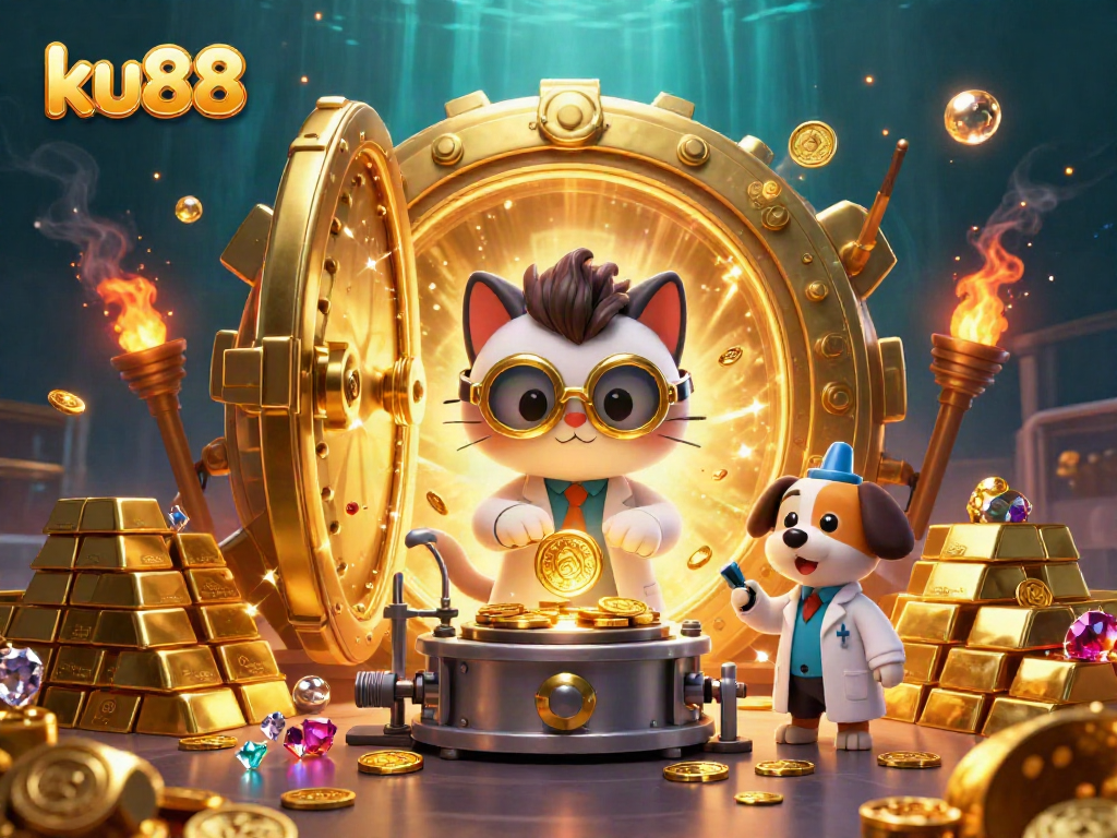 Experience thrilling gameplay at ku88 with a dynamic casino scene filled with treasure.