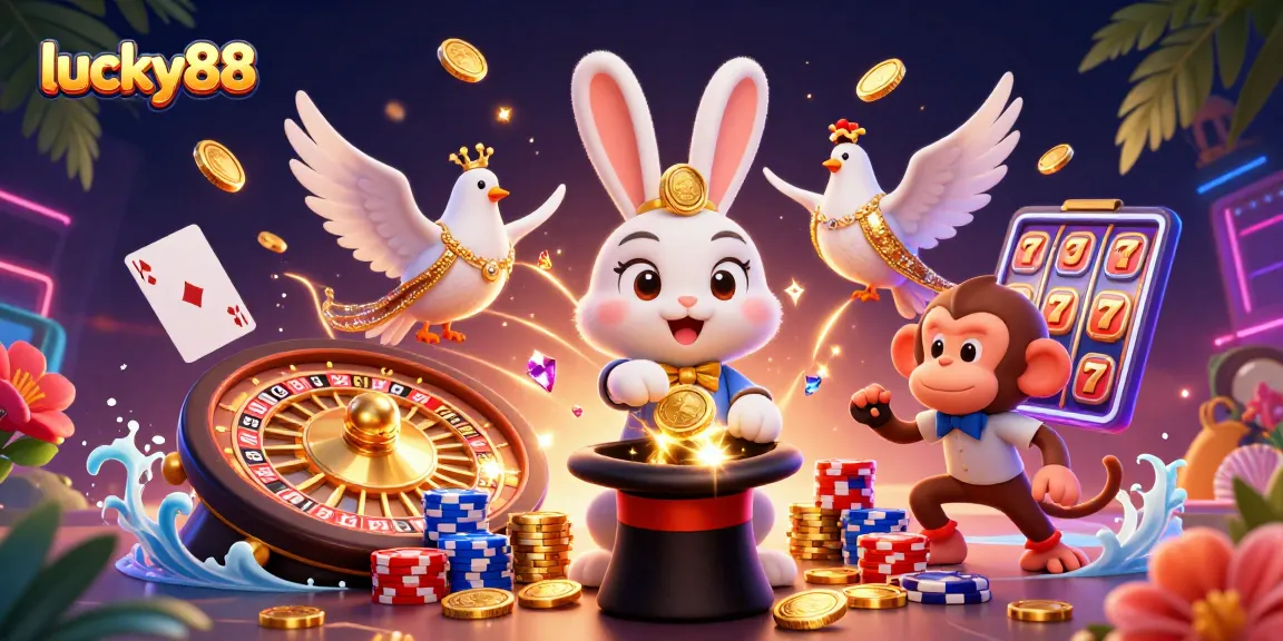 Spin and win with lucky88, capturing golden coins and vibrant poker chips in dynamic casino action.