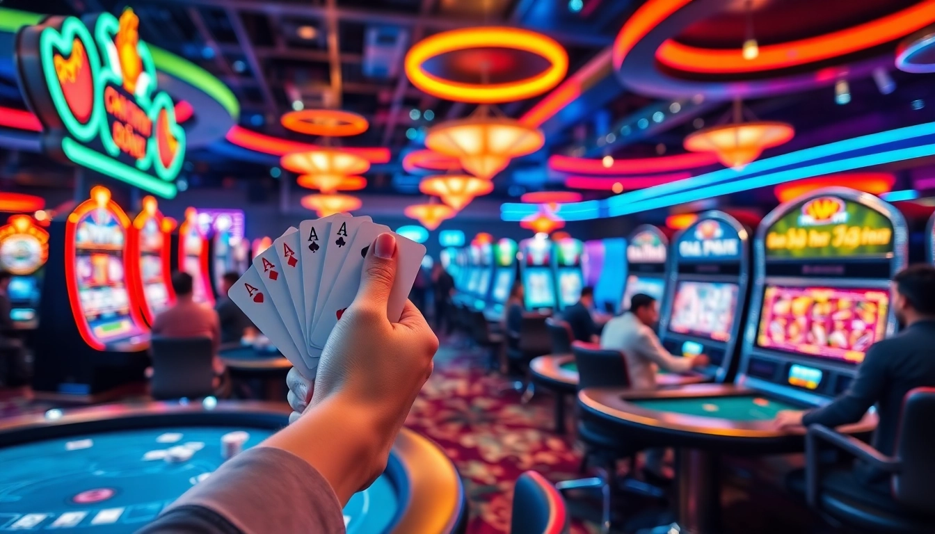 Vibrant scene of top casino en ligne showcasing players and bright gaming machines.