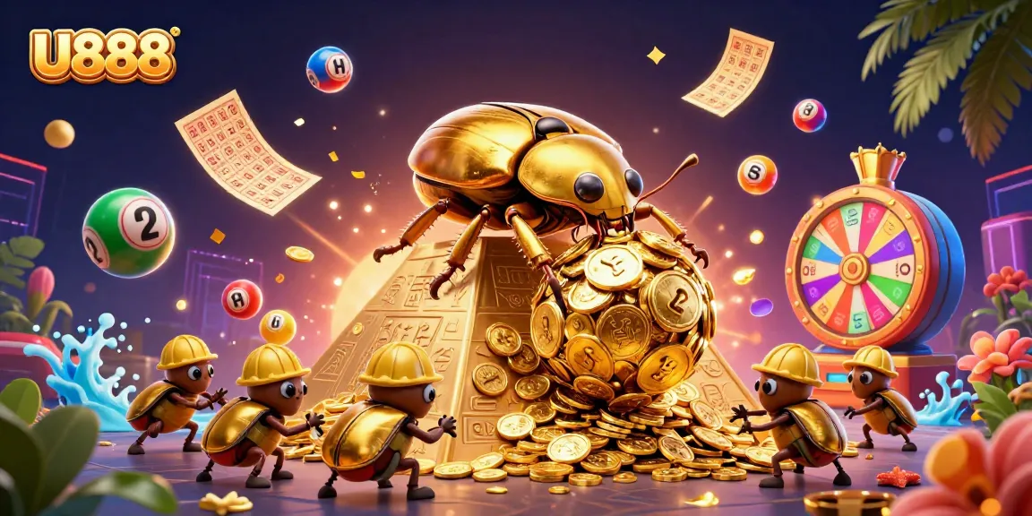 Experience U888’s vibrant world of gaming with dynamic elements like lottery balls and prize wheels.