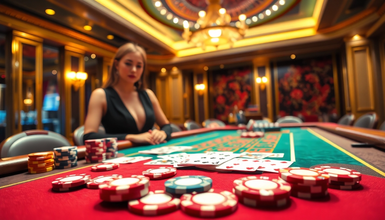 Vibrant casino table scene highlighting meilleur casino en ligne excitement with colorful chips.