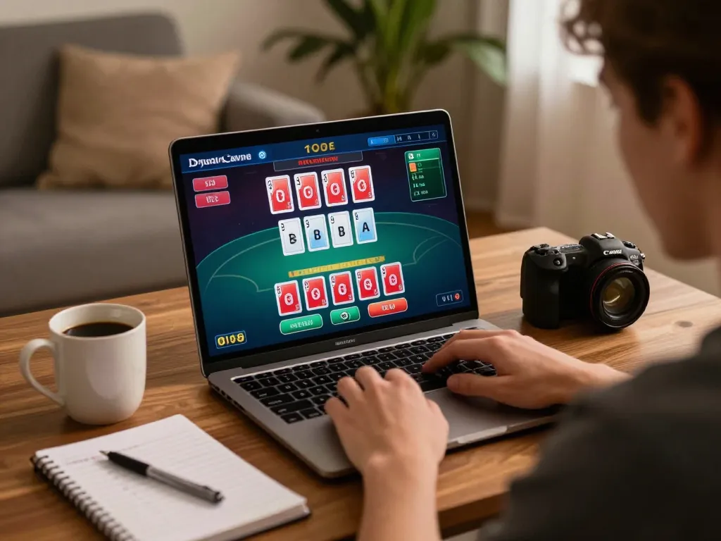 Fun79 player strategizes blackjack winnings in a cozy home setting.