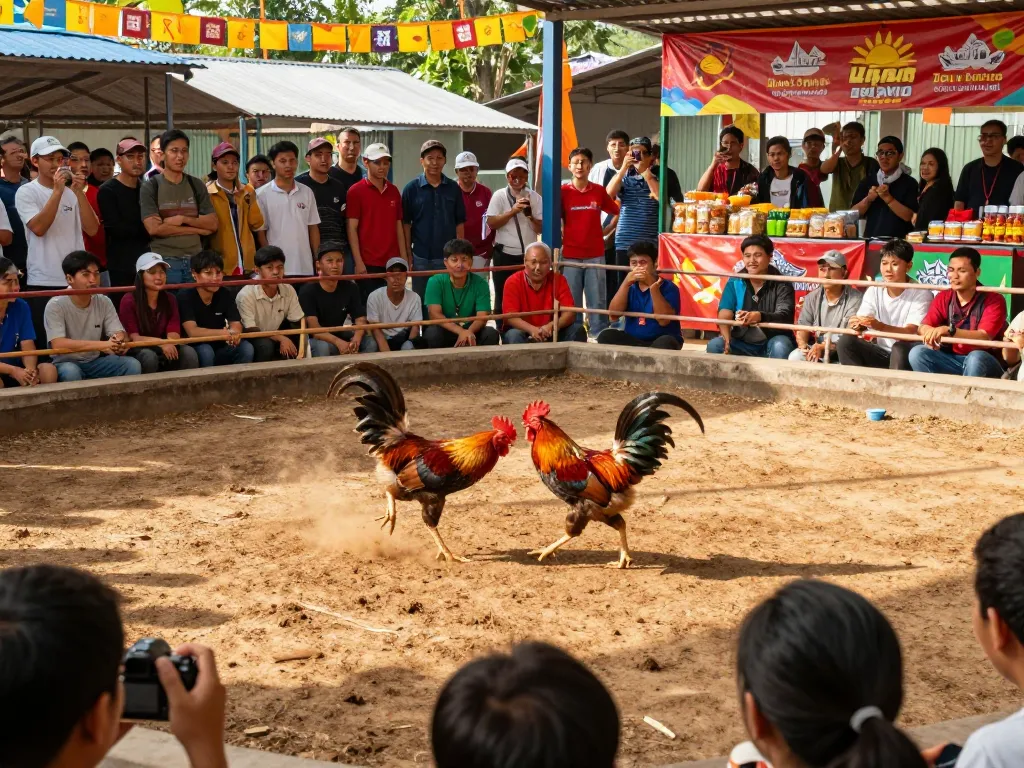 Witness thrilling đá gà thomo competitions featuring intense rooster matches with cheering fans.