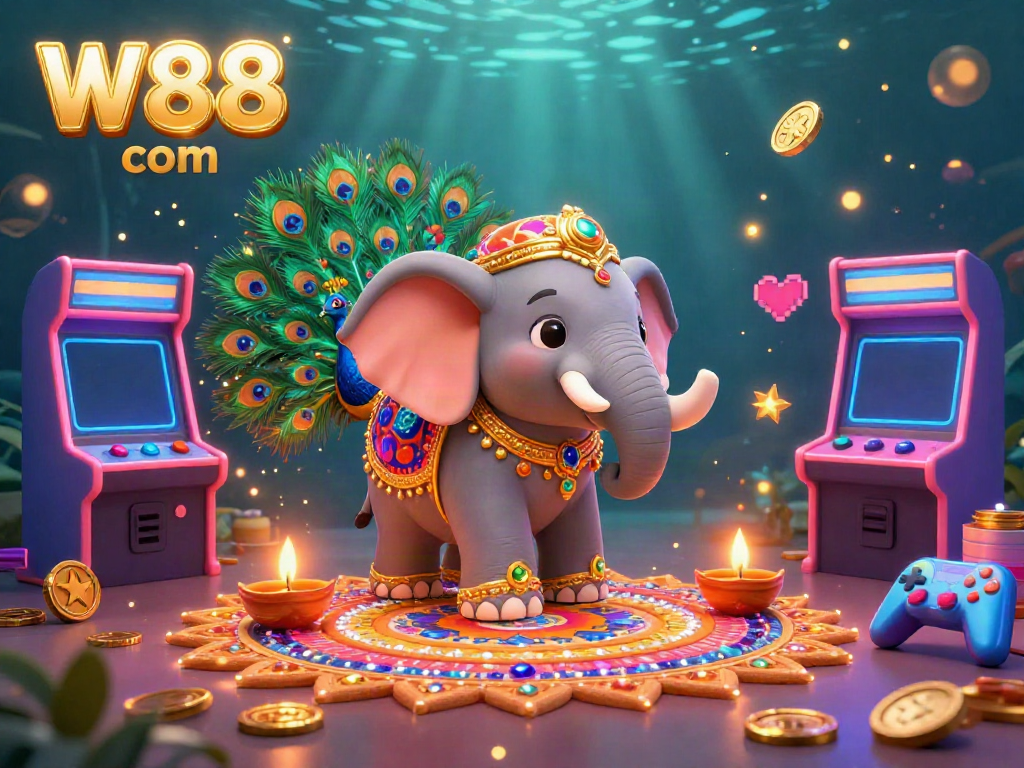 Experience the excitement of W88 com with vibrant 3D elephant and peacock in a dynamic gaming scene.