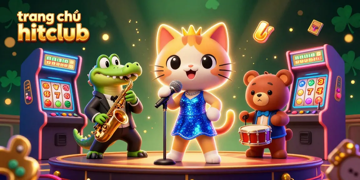 Spinning slot reels and jackpots highlight the lively scene at trang chủ hitclub, featuring animated characters and vibrant game elements.