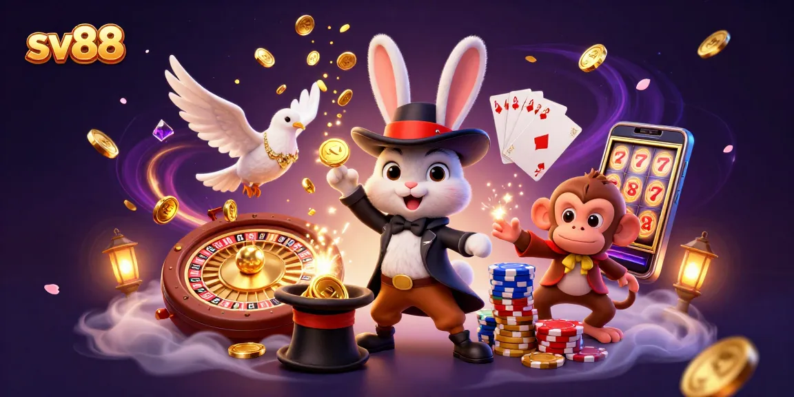 sv88 animated characters collecting winnings while playing exciting casino games