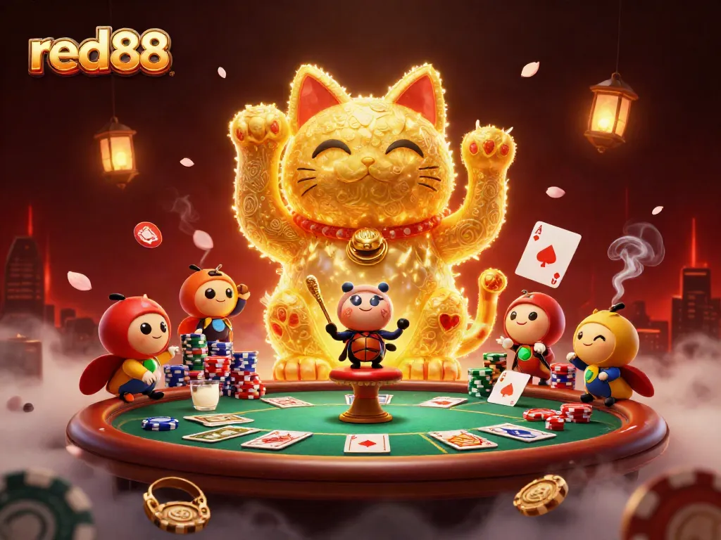 Experience red88's dynamic casino universe with golden fireflies and lucky symbols.
