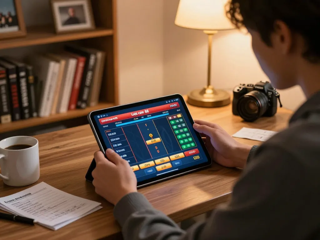 Engaging in thrilling gà cam 88 betting on a tablet, highlighting strategic online gameplay.