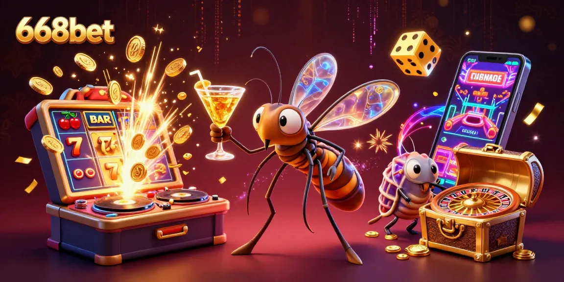 Experience thrilling gaming action at 668bet with vibrant casino elements and characters.