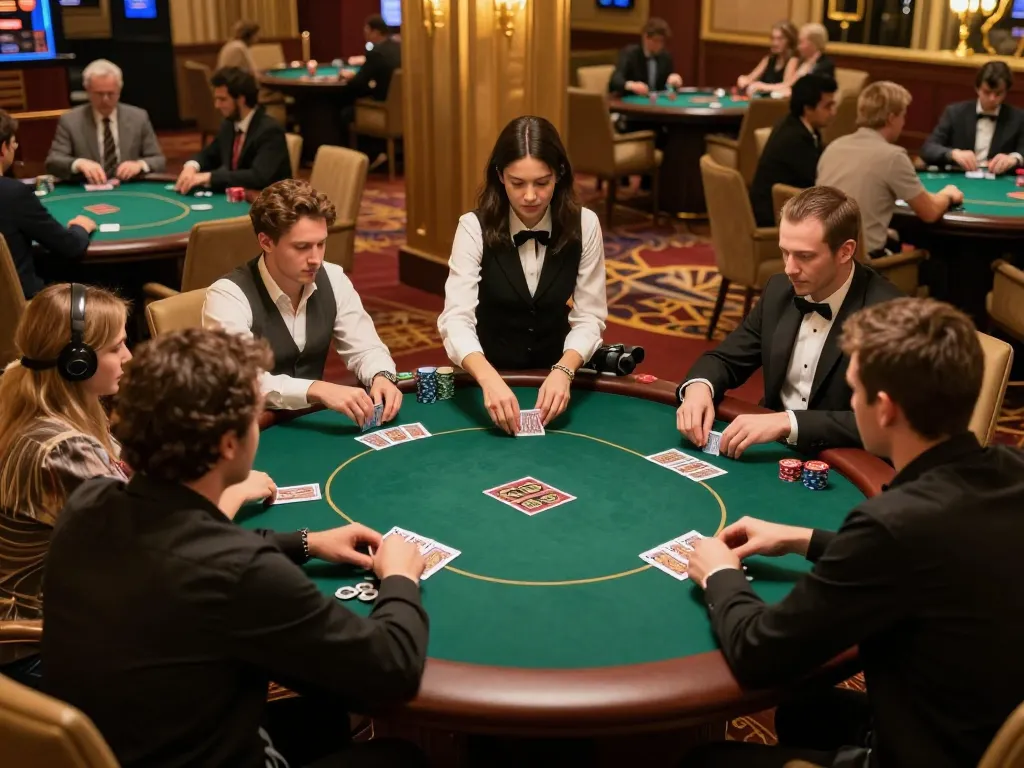 Experience thrilling poker gameplay at GK88 with players fully engaged at the casino table.