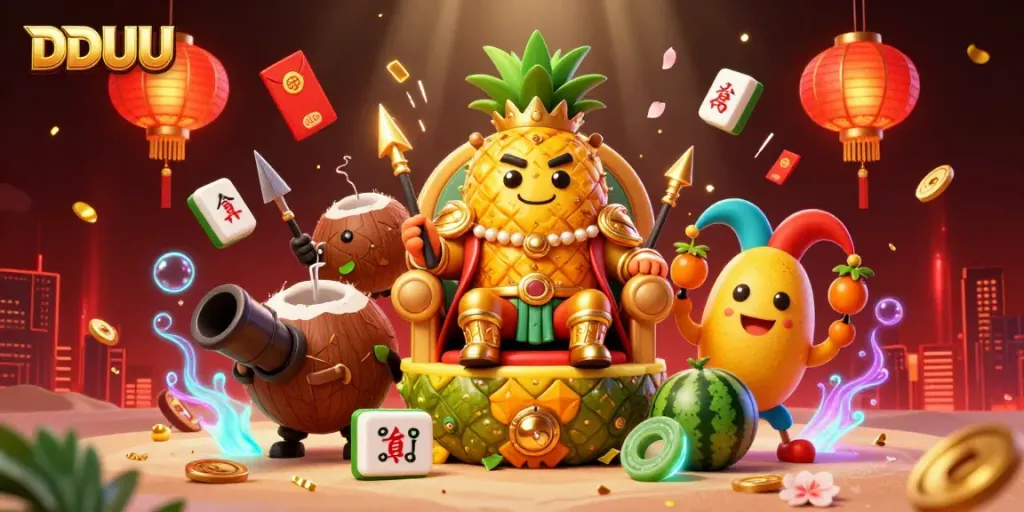 Experience the thrilling DDUU beach casino with vibrant characters and lavish gaming elements.