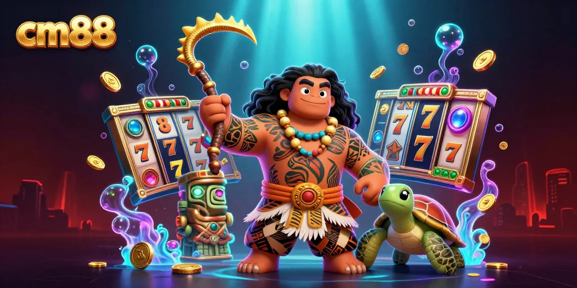 Experience the excitement of cm88's vibrant slot games with a Polynesian demigod in action.