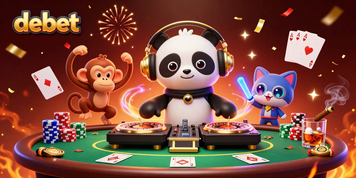Experience gaming action with debet's vibrant illustration featuring lively casino elements.