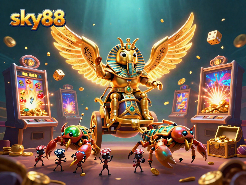 Engage in thrilling games at sky88 with a dynamic casino scene featuring exciting characters and elements