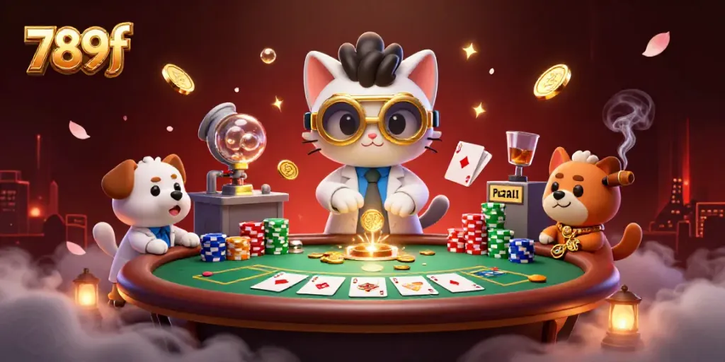 Experience thrilling poker action with 789f in this colorful, dynamic casino illustration.