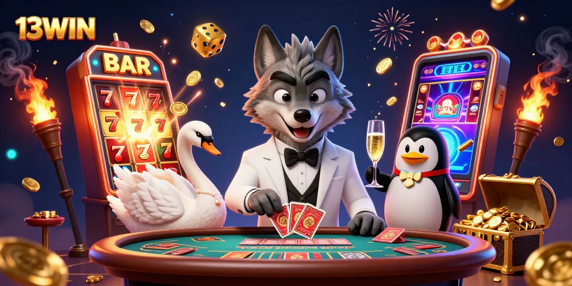Experience thrilling gameplay at 13WIN with vibrant casino scenes featuring iconic characters and exciting game elements.