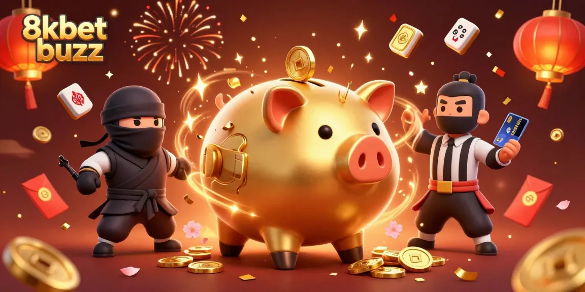 Engage with 8kbet buzz and ace your jackpot adventure alongside a sumo wrestler in a vibrant casino landscape.