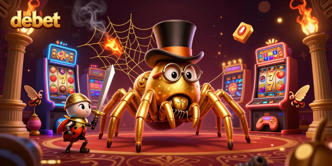 Engage with debet in a fun online gaming scene featuring a golden tarantula and beetle knight.