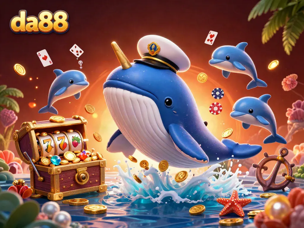 Engage in thrilling casino adventures with da88, featuring a whimsical whale, playful dolphins, and slot games.